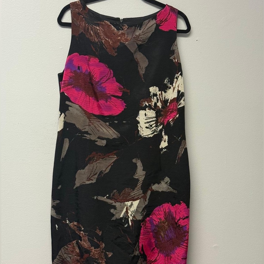 Helene Berman Black and Pink Floral Midi Dress
